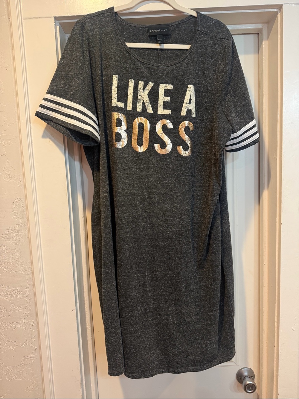 Lane Bryant Charcoal 'Like A Boss' Tee Dress with Metallic Gold Letters